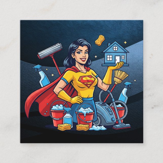 Modern House Cleaning Maid Service Housekeeping Fyrkantigt Visitkort (Framsida)