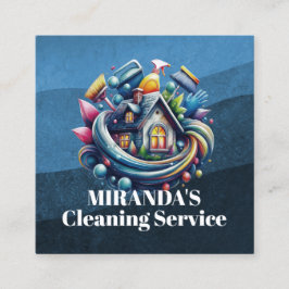 Modern House Cleaning Maid Service Housekeeping Fyrkantigt Visitkort