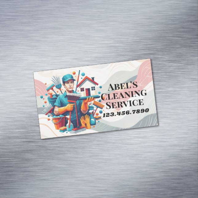 Modern House Cleaning Maid Service Housekeeping Magnetiska Visitkort (In Situ)