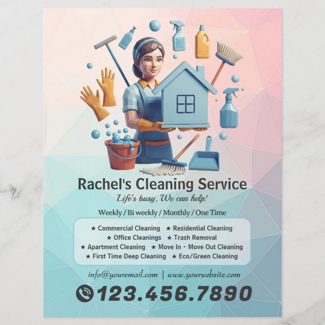 Modern House Cleaning Maid Service Housekeeping Reklamblad (Framsidan)