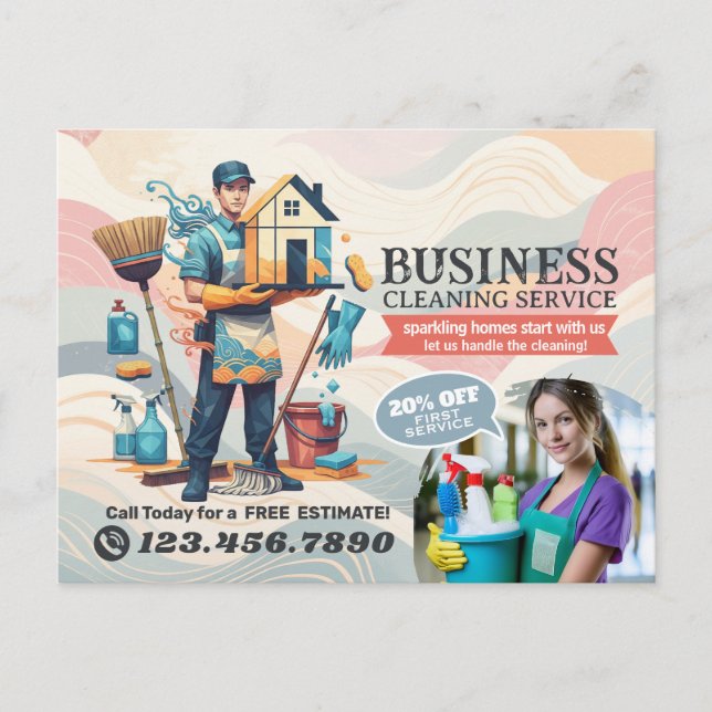 Modern House Cleaning Maid Service Housekeeping Vykort (Framsida)