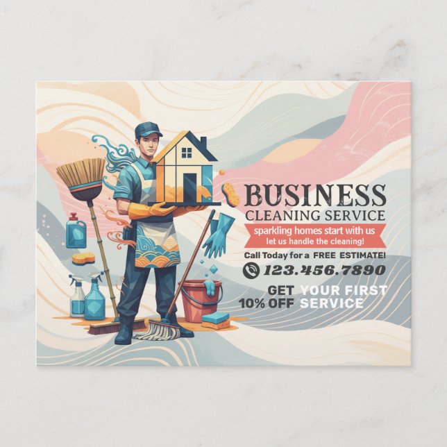 Modern House Cleaning Maid Service Housekeeping Vykort (Framsida)