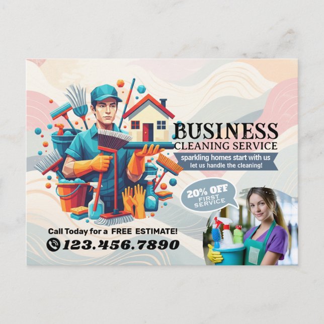 Modern House Cleaning Maid Service Housekeeping Vykort (Framsida)