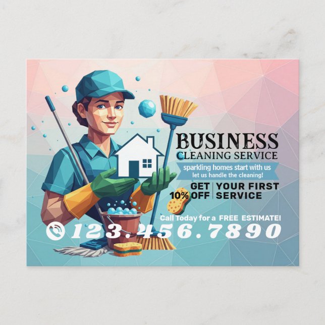 Modern House Cleaning Maid Service Housekeeping Vykort (Framsida)