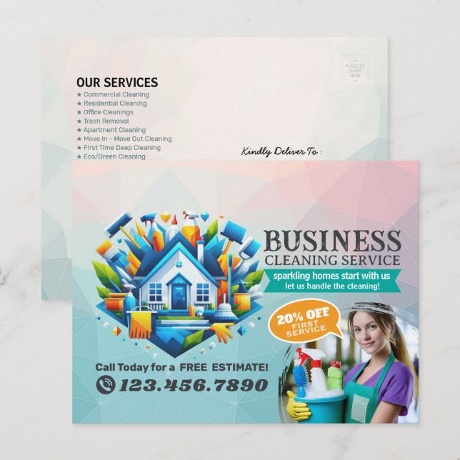 Modern House Cleaning Maid Service Housekeeping Vykort (Fram/baksida)