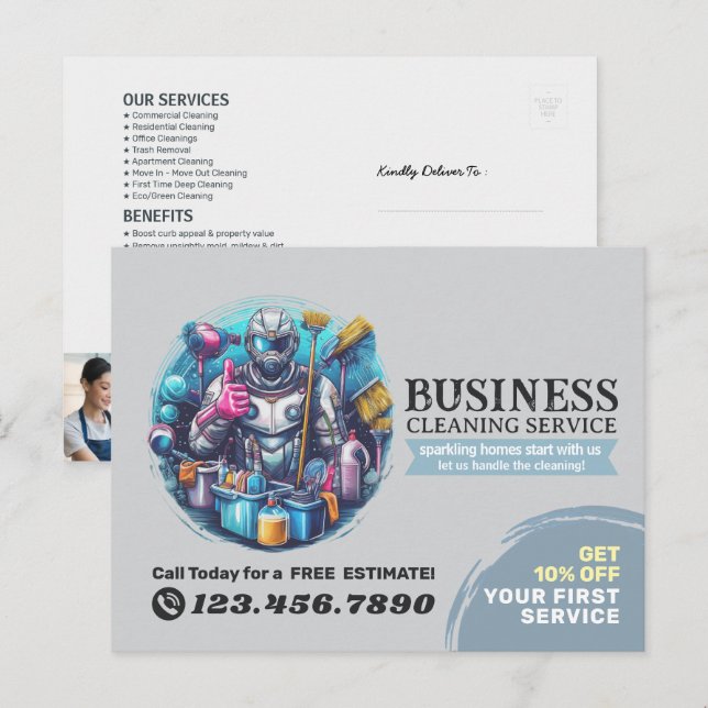 Modern House Cleaning Maid Service Housekeeping Vykort (Fram/baksida)