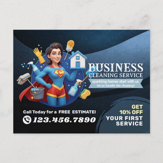 Modern House Cleaning Maid Service Housekeeping Vykort (Framsida)