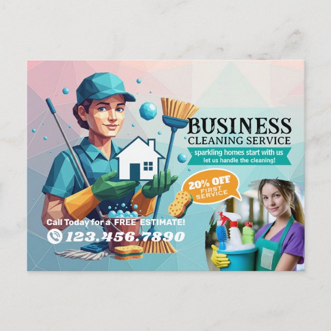 Modern House Cleaning Maid Service Housekeeping Vykort (Framsida)