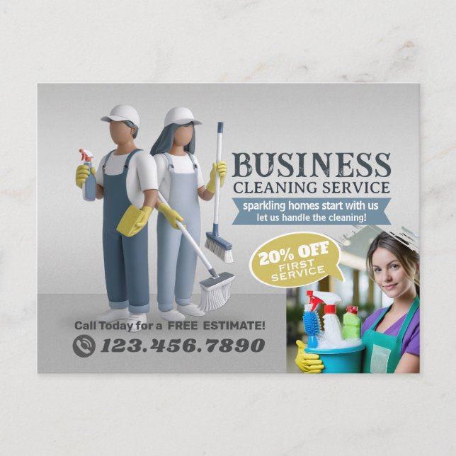 Modern House Cleaning Maid Service Housekeeping Vykort (Framsida)