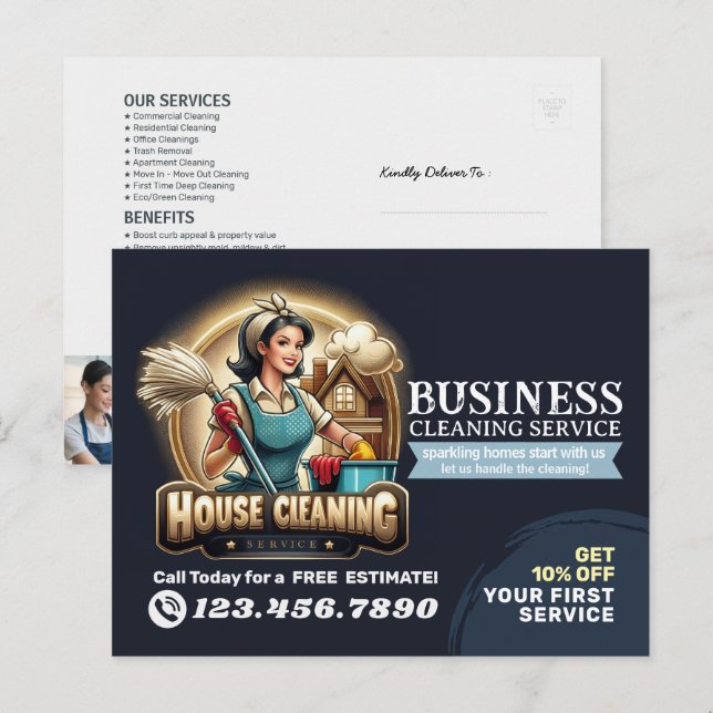 Modern House Cleaning Maid Service Housekeeping Vykort (Fram/baksida)