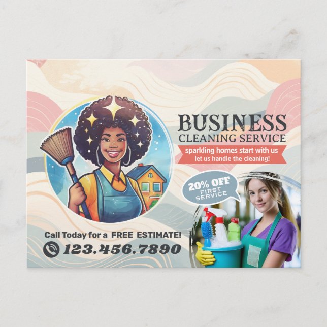 Modern House Cleaning Maid Service Housekeeping Vykort (Framsida)