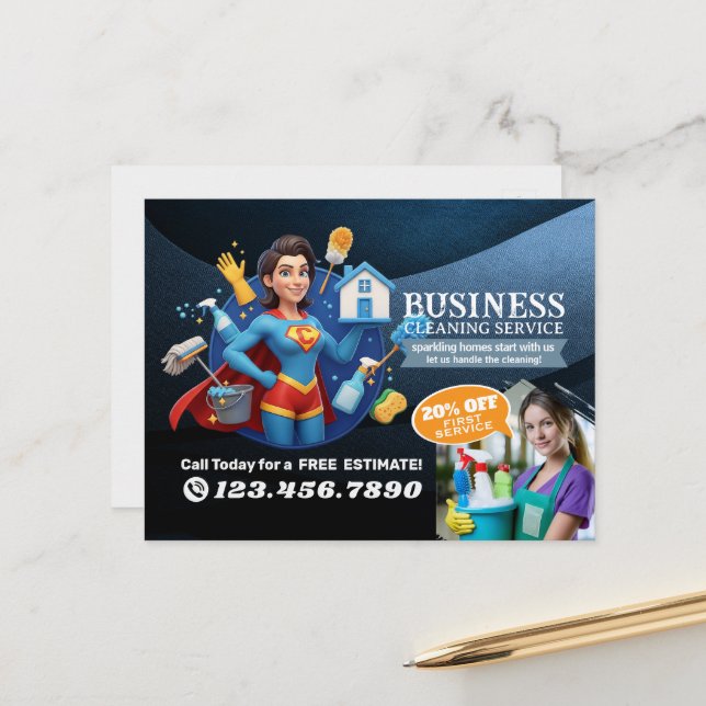 Modern House Cleaning Maid Service Housekeeping Vykort (Fram/Back In Situ)