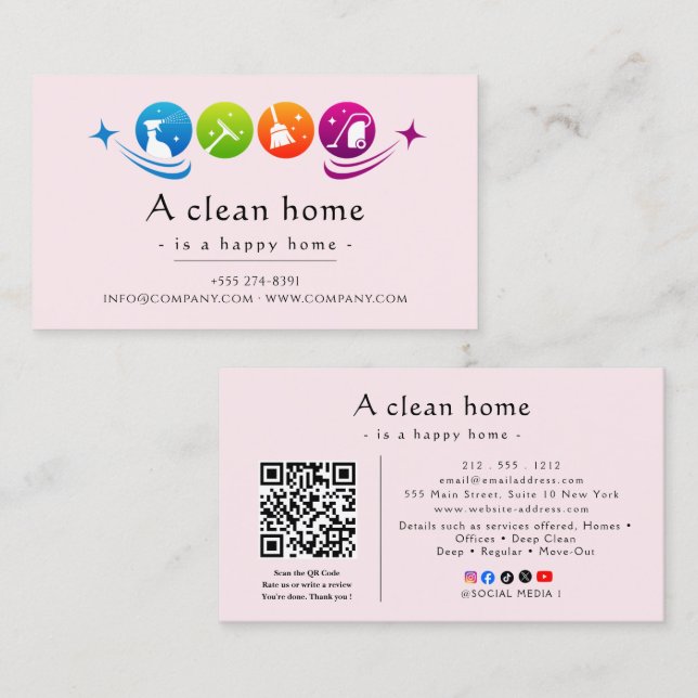 Modern House Cleaning Service Visitkort (Fram/baksida)