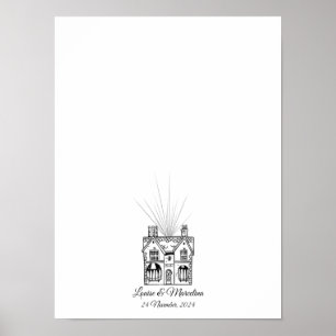 Modern House Fingerprint Bröllop Guest Bok Poster