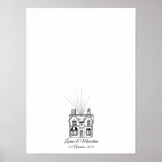 Modern House Fingerprint Bröllop Guest Bok Poster