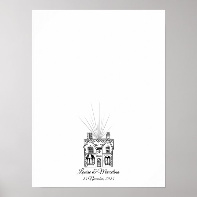 Modern House Fingerprint Bröllop Guest Bok Poster (Framsidan)