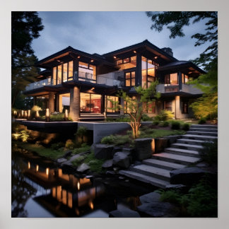 Modern House med Vatten Feature Poster