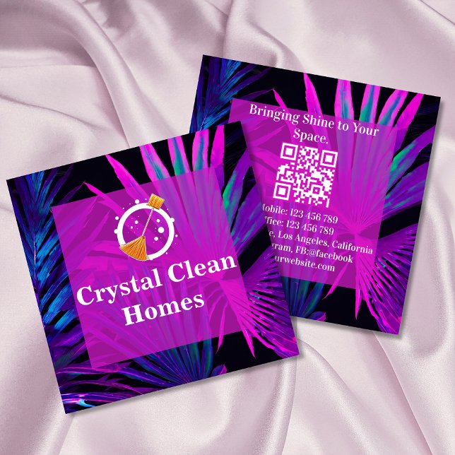 Modern House Städning Maid Logotyp QR-kod Fyrkantigt Visitkort (Skapare uppladdad)