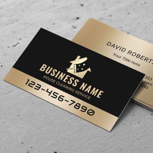 Modern House Städning Service Black & Guld Visitkort