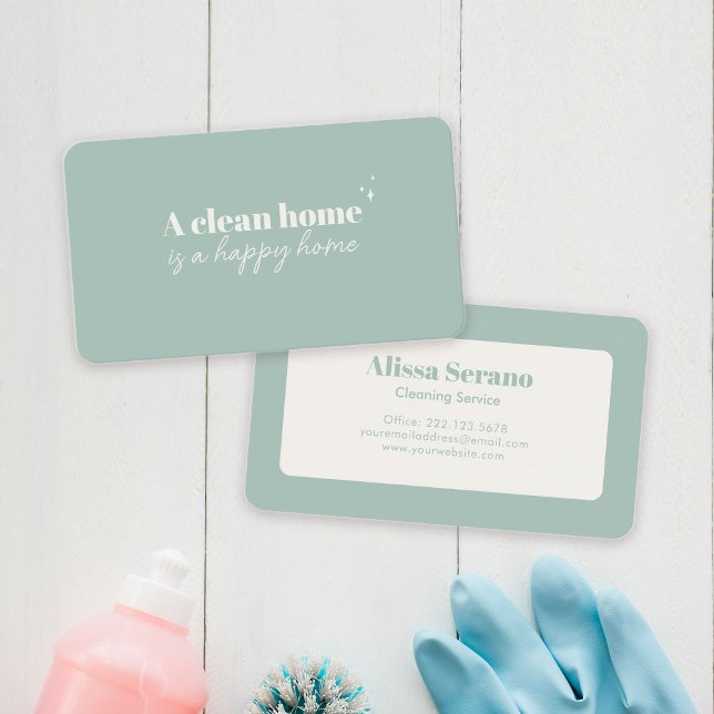 Modern House Städning Service Dusty Grönt Maid Visitkort (Muted colors showcase your sparkly clean personality with these cute new business cards!)