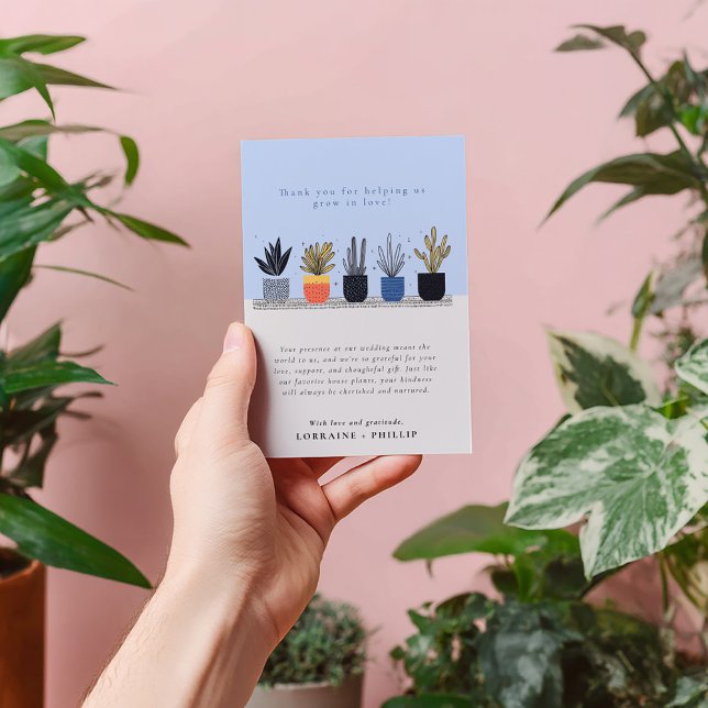 Modern Houseplant Bröllop - tackkort Tack Kort (Modern flat colorful house plants thank you card)
