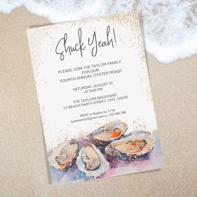 Modern huggare ja sommarostron, party pastel inbjudningar (pastel watercolor oyster party invitation)