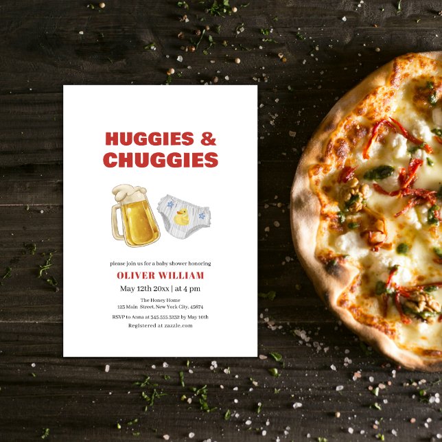 Modern Huggies Chuggies Beer & Diaper Baby Shower Inbjudningar (Modern Huggies Chuggies Beer & Diaper Baby Shower Invitation)
