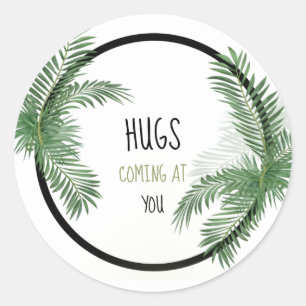 Modern Hugs Kommer Mot Dig Lövverk Runt Klistermärke
