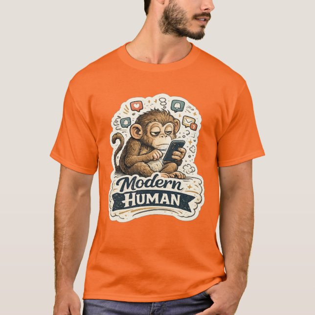 Modern Human Monkey T-Shirt | Rolig Ape Evolution  (Framsida)