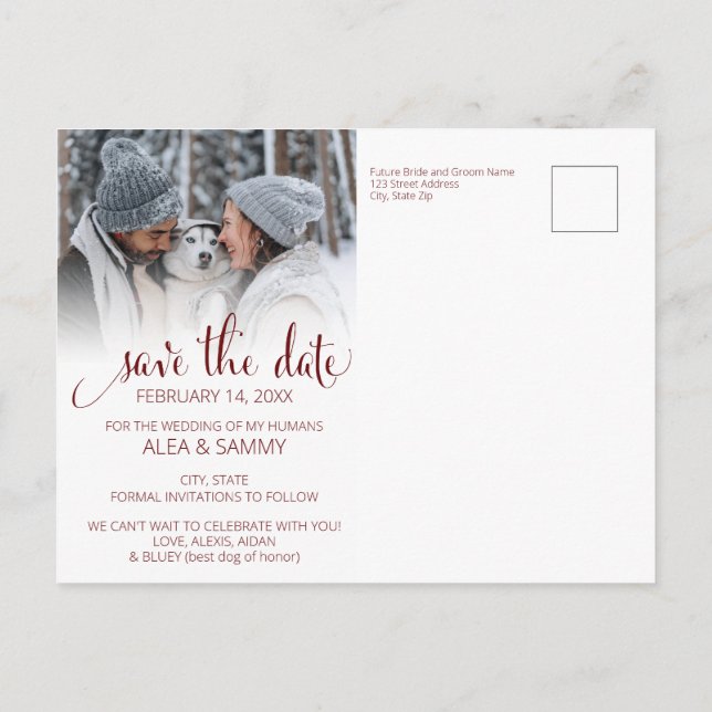 Modern Humans Getting Married Pet Photo Engagement Vykort (Baksida)