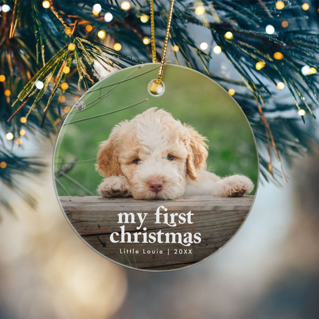 Modern Hund första julfoto Julgransprydnad Keramik (Skapare uppladdad)