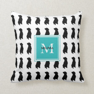 Modern hund hundar siluett teal monogram namn kudde
