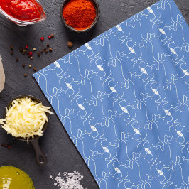 Modern hund huvud linjeteckning blå vit kökshandduk