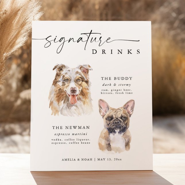 Modern Hund Namnteckning Drinks Bröllop Pet Pub-te Poster (Skapare uppladdad)