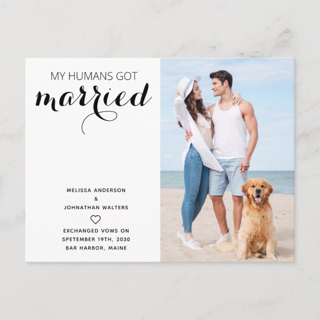 Modern Hund Ny gifta Elopement Meddelande Vykort (Framsida)