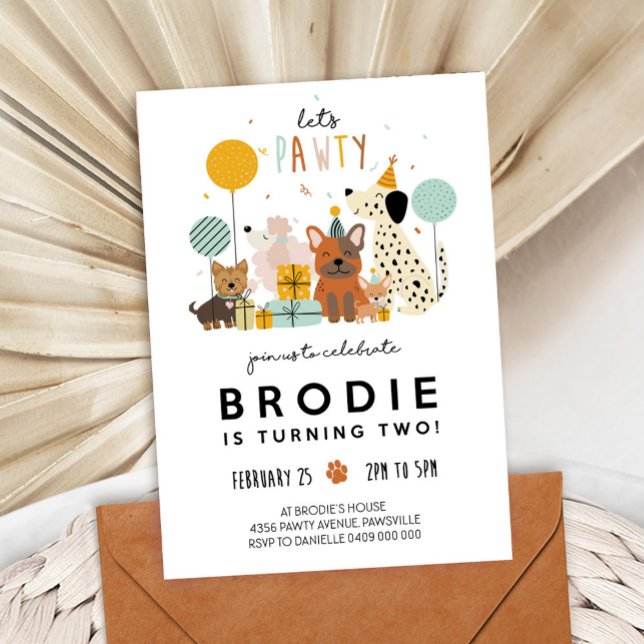 Modern hund Pawty-inbjudan till marionettupphöjnin Inbjudningar (Skapare uppladdad)