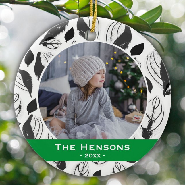 Modern Hund Pet Photo B&W Löv-julklapp Julgransprydnad Keramik (Skapare uppladdad)