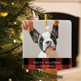 Modern Hund Photo Red Buffalo Play Merry Woofmas Julgransprydnad Keramik