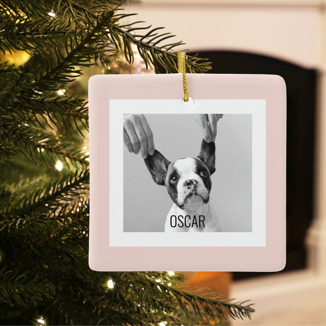 Modern Hund Photo Rosa Simple Loely Gift Julgransprydnad Keramik (Skapare uppladdad)