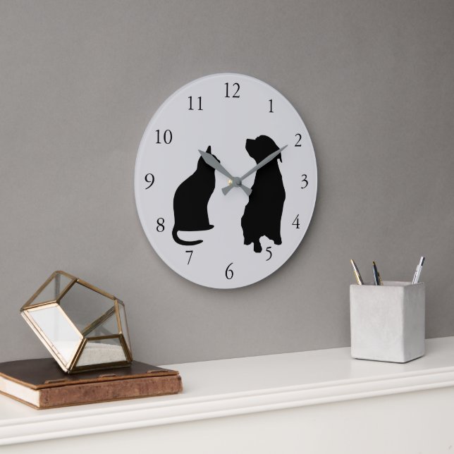 Modern hund silhouettes pets grått-bakgrund stor klocka (Kontor)