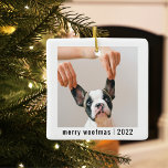 Modern Hund två foton | Merry Woofmas Julgransprydnad Keramik<br><div class="desc">Modern Hund två foton | Merry Woofmas</div>