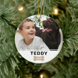 Modern hundben anpassat valpnamn foto julgransprydnad keramik