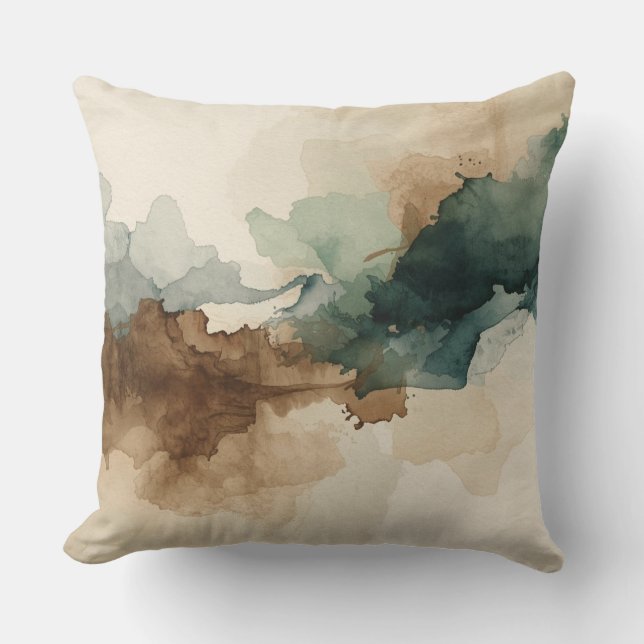 Modern Hunter Green Brown Sage Beige Abstract Kudde (Framsida)
