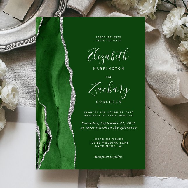 Modern Hunter Grönt Silver Agate Bröllop Inbjudningar (Skapare uppladdad)
