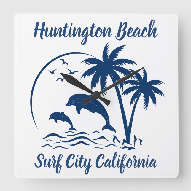 Modern Huntington Beach California Mörk blått Fyrkantig Klocka (Framsida)
