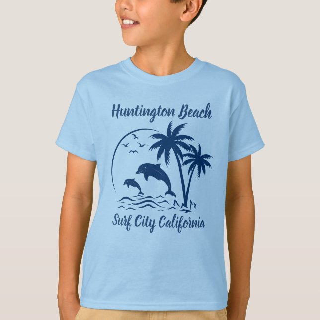 Modern Huntington Beach Kalifornien Mörkblå T Shirt (Framsida)
