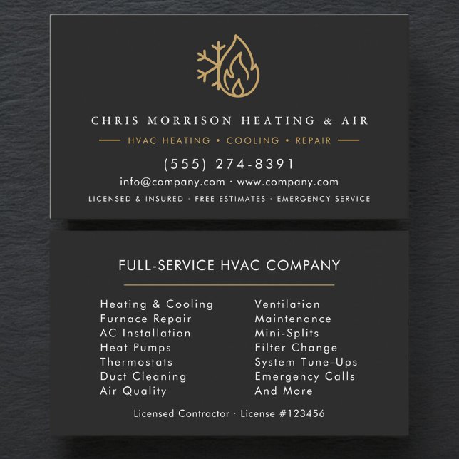 Modern HVAC Services Company Black Gold  Visitkort (Skapare uppladdad)