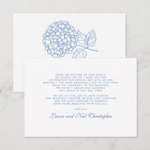 Modern Hydrangea Dusty Blue Bröllop Tack Kort