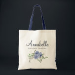 Modern i den ryska Blommigten Blue Budens mamma Tygkasse<br><div class="desc">Personlig Rustic Blommigt Navy Blue Bridesmaid Tote Bag Underbar gåva till brudgummar,  blomflickor,  budens mamma och mor i brudgummen på bröllopsdagen,  repetitionsmiddag eller förlovningsfest.</div>