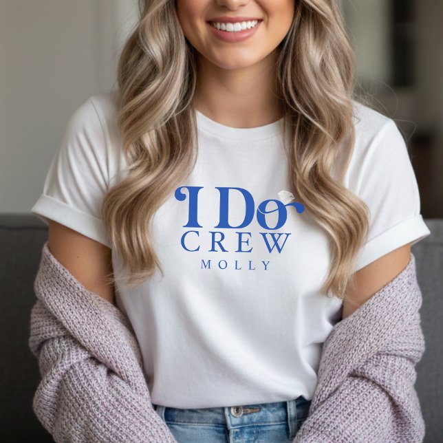 Modern I Do Crew Cobalt Blue Bridesmaid T Shirt (Get the crew together in style with this trendy "I Do Crew" design!)